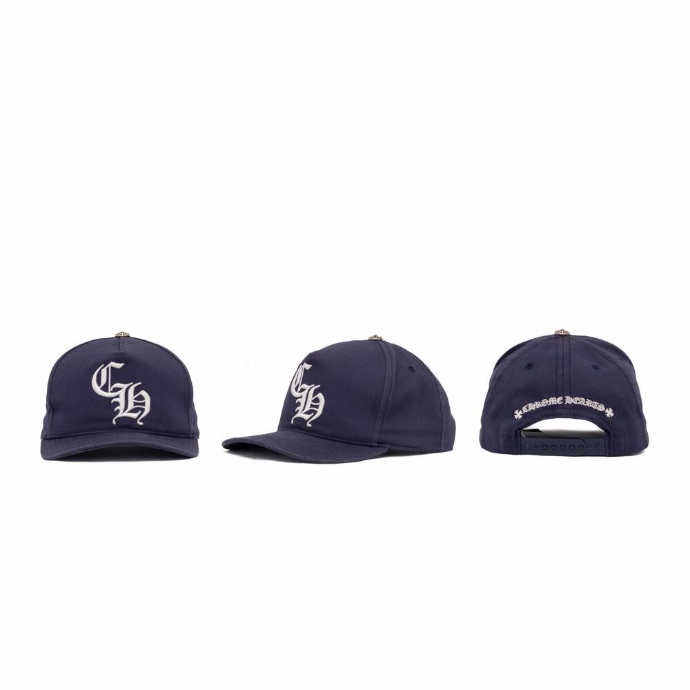 Chrome Hearts CH Logo Navy Blue White Embroidered Snapback Baseball Cap Hat USA